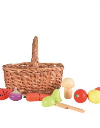 Set de fruits et légumes en bois dans son panier